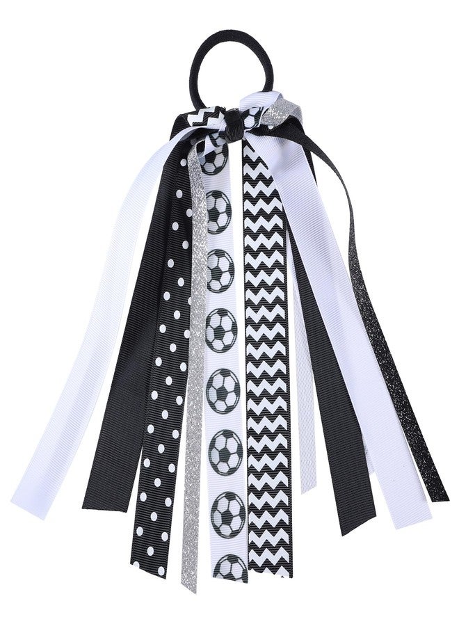 KCHIES Soccer Pony Ribbon Hair Streamer Elastics Ponytail Holder Bow Scrunchies Hair Ties Band Dress Decor Accessories for Cheerleader Girls Moms Player Women Fans Birthday Gift - Image 1
